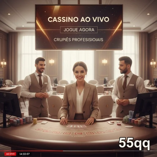 Croupiers animados em um cassino ao vivo no 55qq mostrando uma experiência de jogo real.